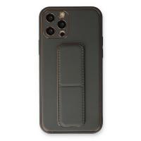 Newface iPhone 12 Pro Kılıf Coco Deri Standlı Kapak - Füme