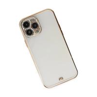 Newface iPhone 13 Pro Kılıf Liva Taşlı Silikon - Beyaz